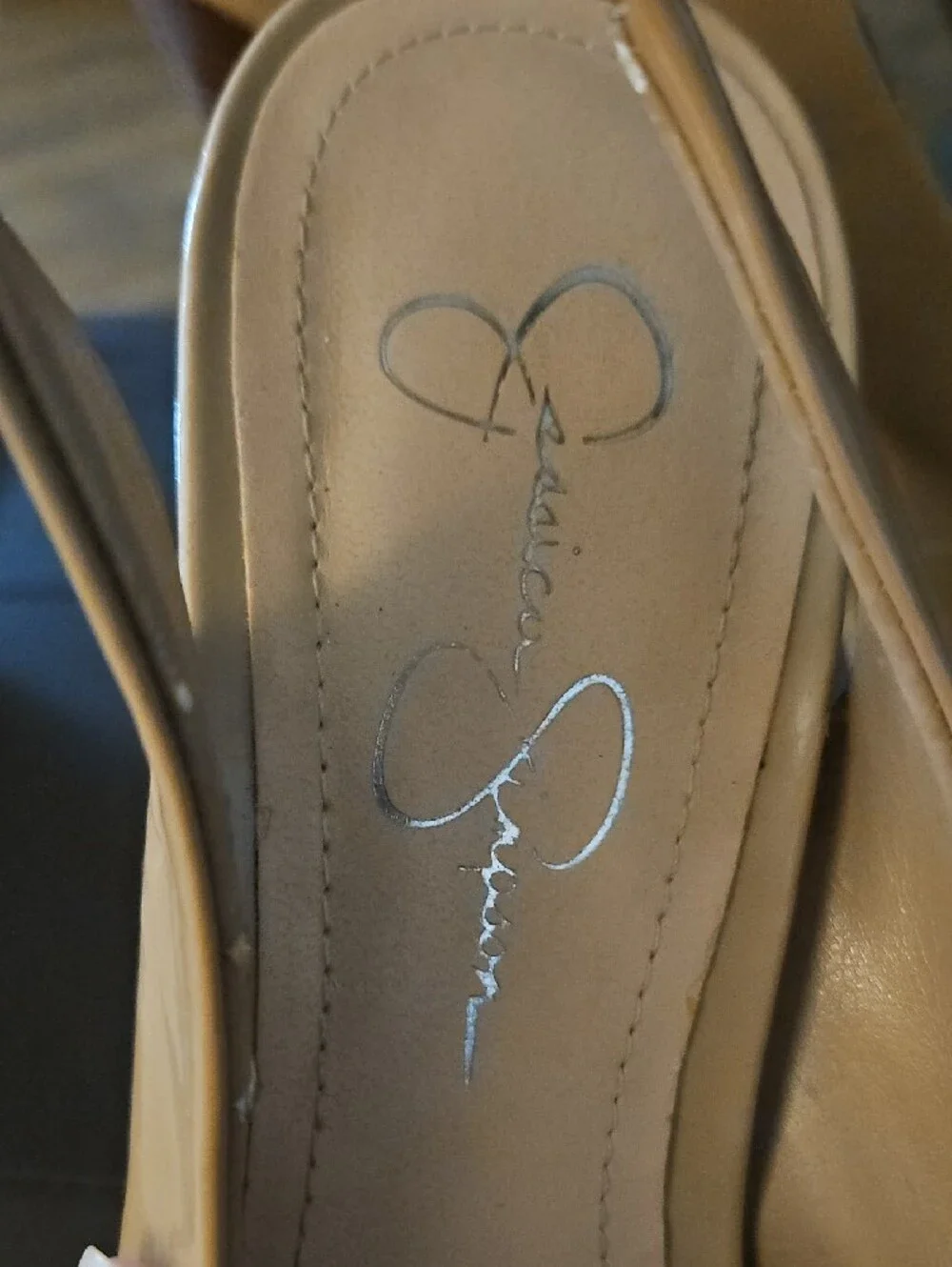 Jessica Simpson Nude Patent Peep-Toe Slingback Heels